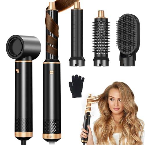 JINYAWA 5-i-1 Hårtork, 800W Airstyler, Varmluftsborste, Automatisk Locktång, Hårstyler Set för Torkning, 3 Värme/-Hastighetslägen, Styling Och Lockning, Volymgivare, Air Styler, Volymborste