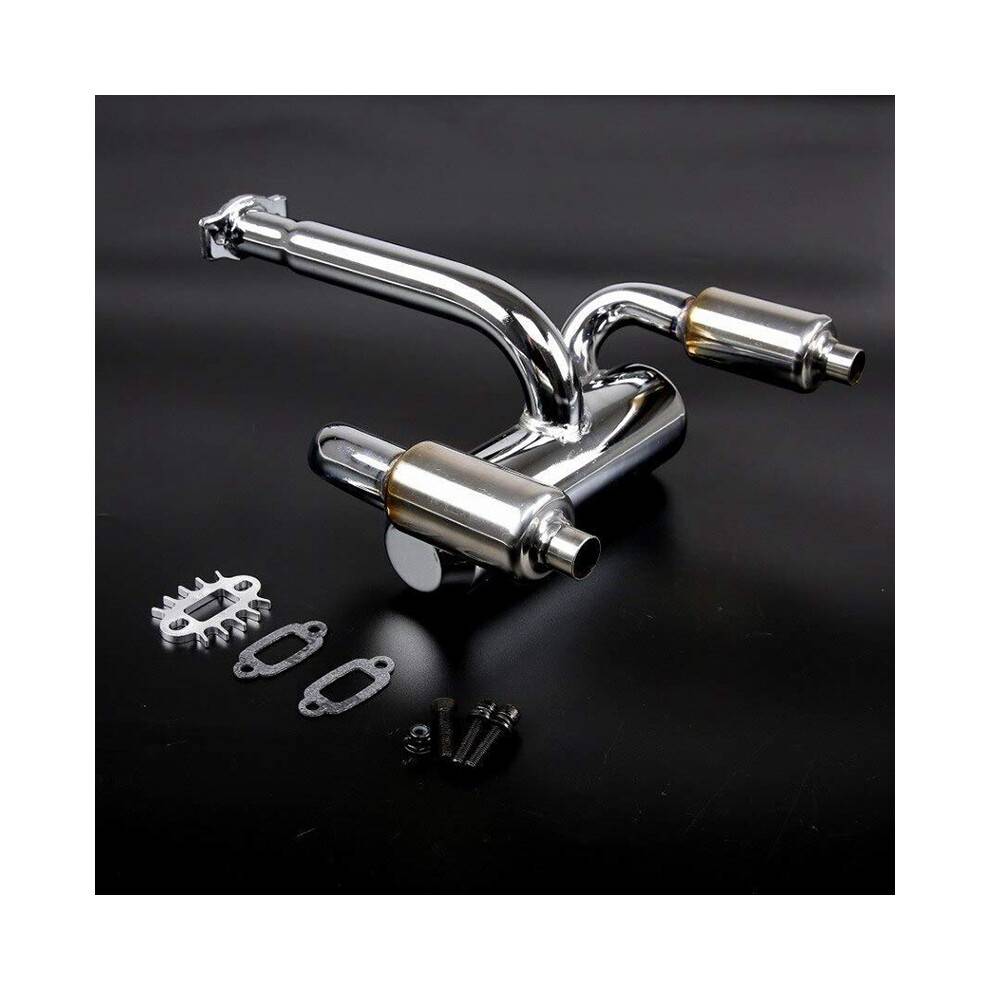 CNC Metal 2X Twin Exhaust Pipe with Muffler for 1/5 HPI Rovan Baja 5B 5T 5SC RC