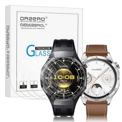 NEWZEROL 4 stycken skärmskydd kompatibla med Huawei Watch GT 4 46 mm/GT5 46 mm/Huawei Watch GT5 Pro 46 mm, 2,5D Arc Edges 9H glas repskyddande bubbelfritt skärmskydd