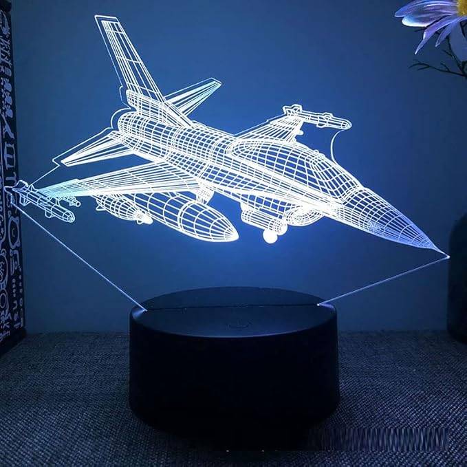 Dekorativ 3D stridsflygplan med 7 Färger, Skiftande Ljus och Lång Batteritid - 3D Lampa