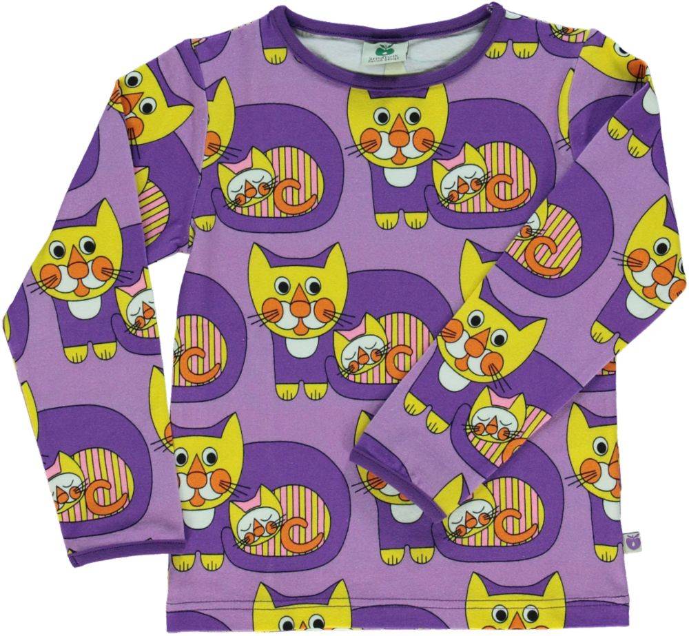 Langærmet bluse med kat - Purple / 3-4