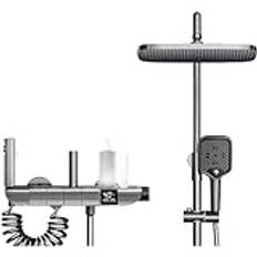 Termostatiskt duschsystem, exponerad duschkran set med temperaturdisplay, duschmunstycke, 3 lägen handdusch, bidé handdusch, badkarspip, badkar duschkran