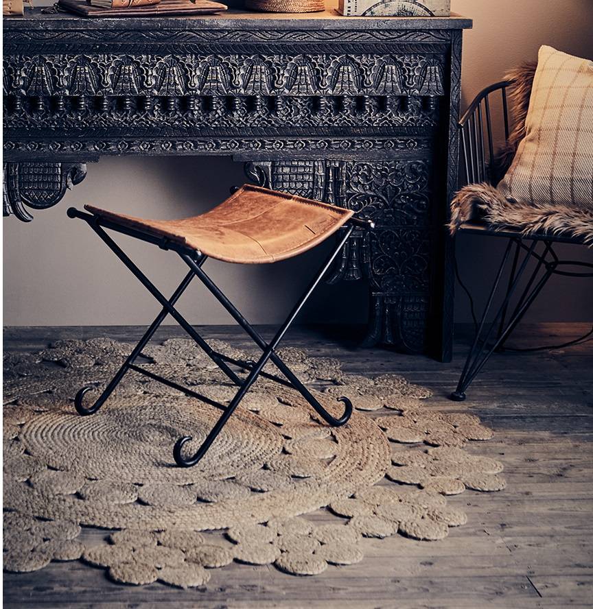 Rund matta jute boho 100 - 150 cm shabby chic lantlig stil Gårdsromantik