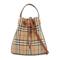 Burberry, Taske, Dame, Beige, ONE SIZE, Uld, Tjek Print Bucket Taske med Snørelukning - ONE Size