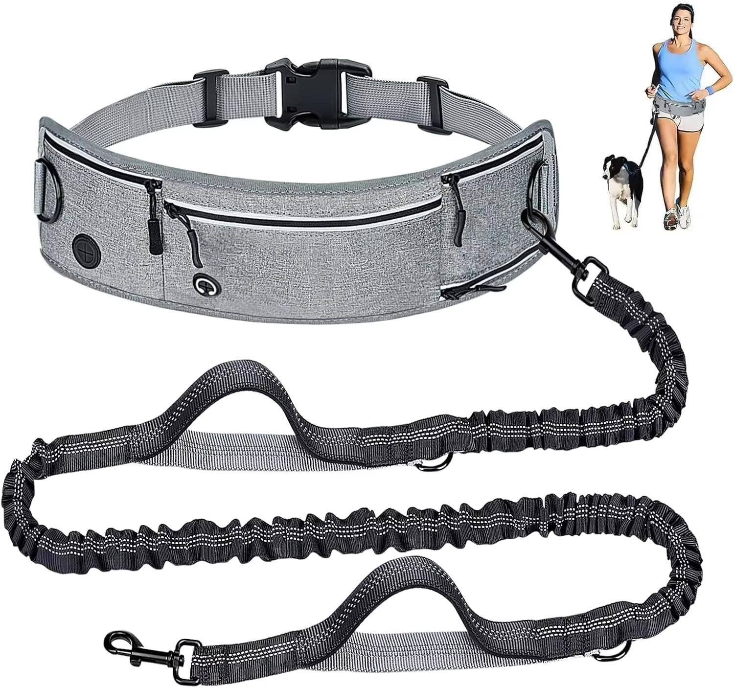 Handsfree Hundmidjebälte För Löpning Promenader, Midjepromenadkoppel Med Dragkedja, Påse För Hundpromenader, Reflekterande Dubbla Vadderade Handtag gr