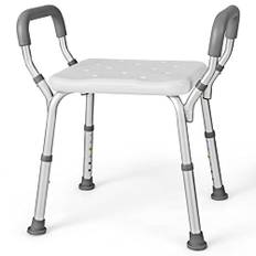 GOPLUS Duschstol, höjdjusterbar duschpall med avtagbart armstöd, duschstol, badstol med aluminiumram för badrum