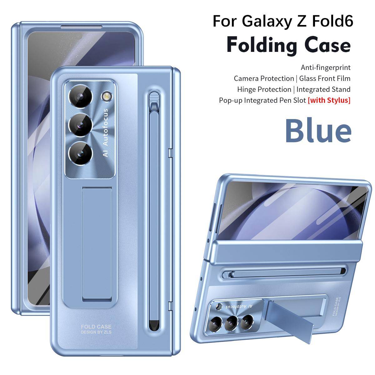 360 Fullskydd Gångjärnsskal för Samsung Galaxy Z Fold 7 6 5 4 3 Original med Pekpenna Vikbart Skydd Härdat Glasfilm Stativ gyllene