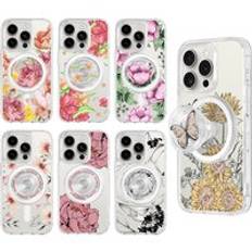 Flower Printing Pop Socket Magsafe Phone Case for Apple Accessories iPhone 15 14 13 Pro Max Girly Magnetic Customize Phone Cases