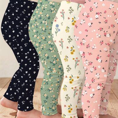 Sött set för babyflicka med pastoralt blommönster, bekväma stickade vinterleggings med elastisk midja i enfärgat, box, flerdelat set, grafiskt, kawaii - Multifärgad (6-9M,9-12M,12-18M,18-24M,2-3Y,3-6M)