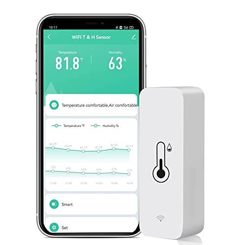 WiFi Temperaturs- och fuktighetssensor trådlös temperaturs- och fuktighetsövervakning med app-notifikationer, gratis dataexport, intelligent inomhustermometer/hygrometer (1-pack)