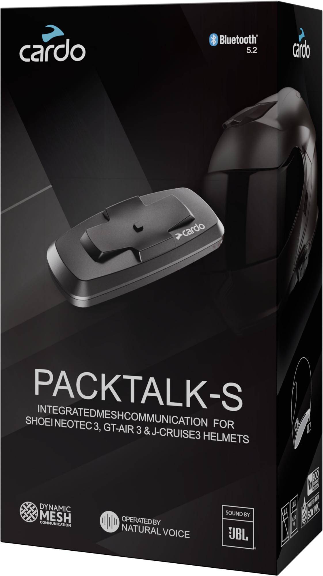 Cardo Packtalk-S Bluetooth Kommunikationssystem Enkelpack för Shoei Gen 3 motorcykelhjälmar