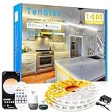 TENDIST LED Strip Varmvit Cool White 3000k till 6000k, Alexa-kompatibel Dimbar vit LED Strip Light med Fjärrkontroll, Självhäftande Belysning under Skåp LED Strips för Kök, Rum (14M, 3000–6500 K)
