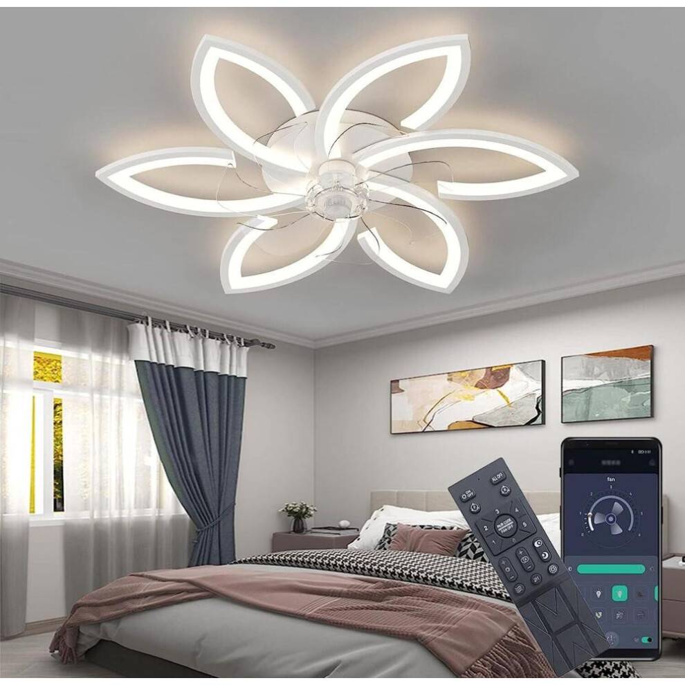 Takfläktlampa, 66W taklampa med fläkt, 78cm, fläktlampa, kronbladsformad, dimbar, med fjärrkontroll