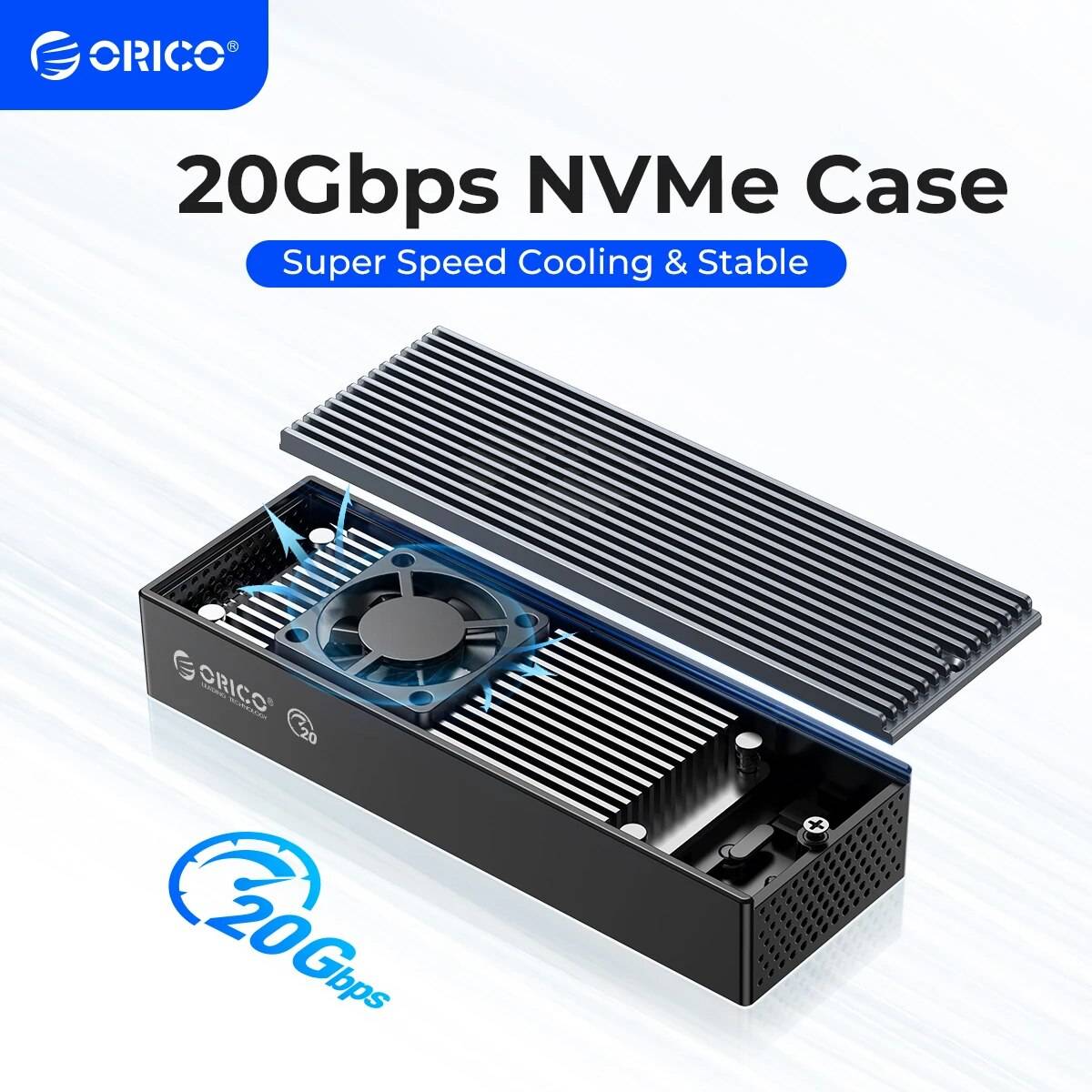 ORICO M.2 NVME SSD Case with Built-in Cooling Fan Type-C M2 20Gbps NVME SSD Enclosure For M.2 NVME 2230 2242 2260 2280 SSD