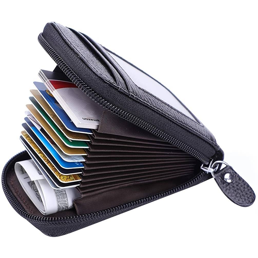 TEMU Credit Card Wallet With Zipper, Genuine Leather Anti-theft Credit Card Holder For Men Women Ladies Wallets