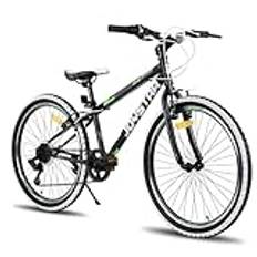 JOYSTAR Lubbock 24 tums barncykel för pojkar och flickor i åldern 9–13 år hardtail mountainbike för barn med 7-växlad svart