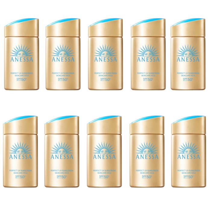Shiseido Anessa Perfect UV Sunscreen Skin Care Milk SPF50+ PA++++ (2024 Version) - 60ml (10ea) Set - black