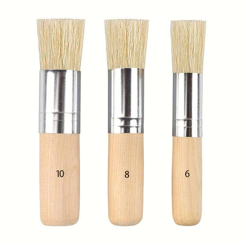 TEMU [wooden Stencil Brushes] 3pcs Wooden Stencil Brushes | Painting Bristle Brushes For Acrylic Oil Watercolor Painting Project Card Crafts, 3 Sizes