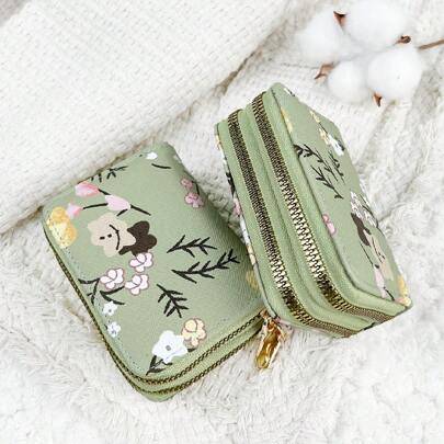 Växtmönster Blommönster Plånbok med dubbla dragkedjor Mångsidig myntplånbok Brev Grafikkortshållare Multi-Card Card Organizer För förvaring Kreditkort - Multifärgad (Multi-size)