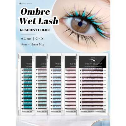 Wet Eyelash Extension Halloween-tillbehör, lash clusters i manga-stil, ombréfärgade, 0,07 mm, 12 färger, naturlig mix, cosplay, färdiggjorda fransar,