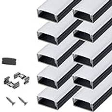 StarlandLed LED-kanal i aluminium, svart, 10-pack, 1 meter, för 16 mm bred list, aluminiumprofil med kompletta monteringstillbehör, perfekt passform för 16 mm LED-list