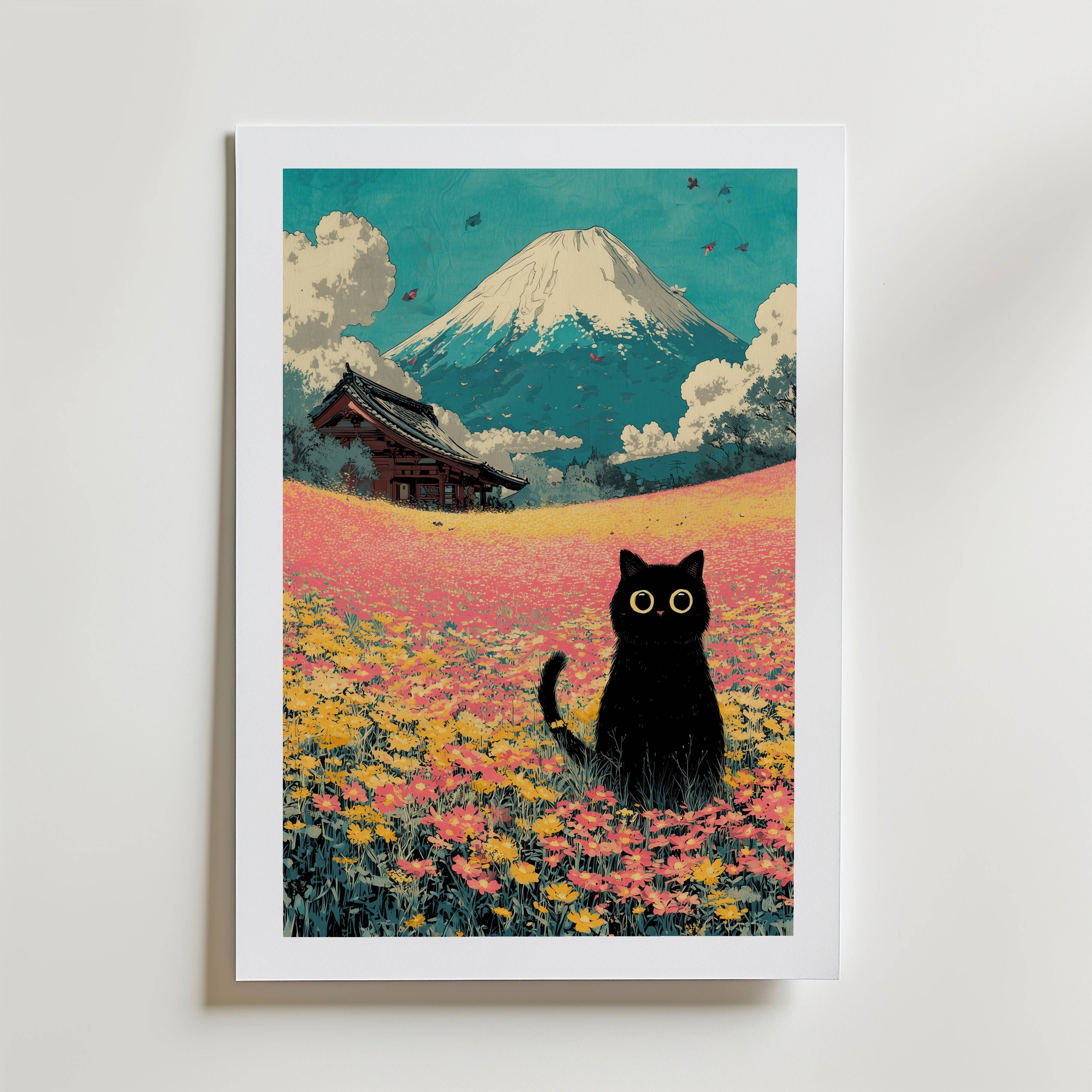 Whispering Fields Cat Poster - Premium Canvas 50x70 cm Med passepartout