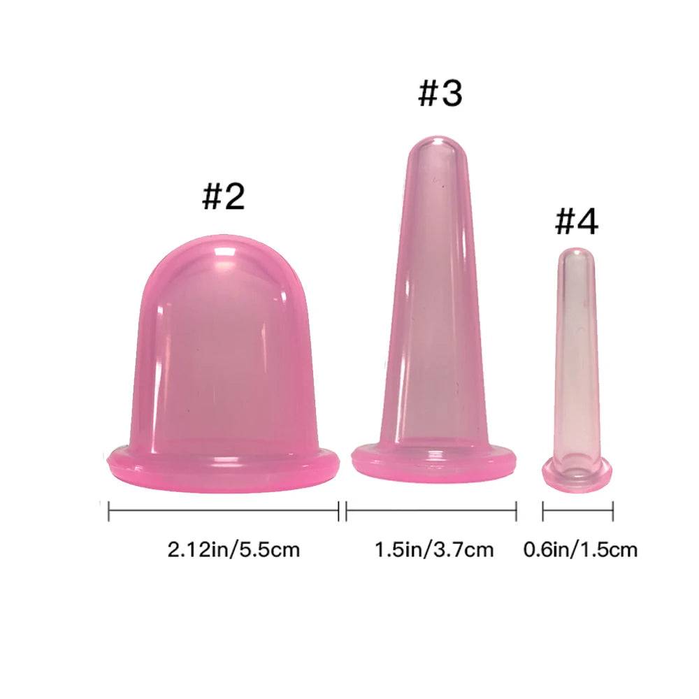Silicone Vacuum Cupping Massage Jars Anti Cellulite - Pink-Set 234