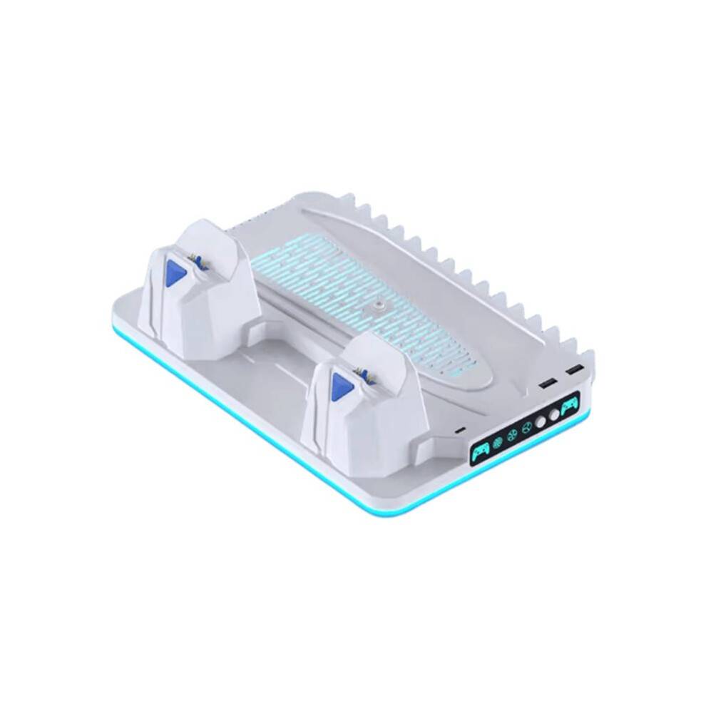 Cooling Stand for PS5/Slim/Pro with Dual Controller Fast Charging Dock, RGB Lighting, Game Disc Storage Rack