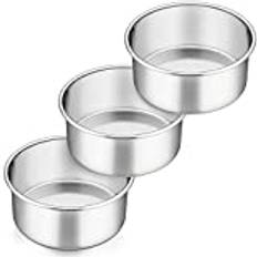 Homikit Kakform, 3 stycken runda bakformar, bakformsset, 16 cm kakform av rostfritt stål, gjutform i ett stycke och läckagesäker, diskmaskinssäker