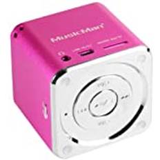 MusicMan Mini Soundstation Bärbar Högtalare - MP3-spelare, USB, MicroSD-kortstöd, 5 timmars speltid Uppladdningsbart batteri - Perfekt för resor (Rosa)