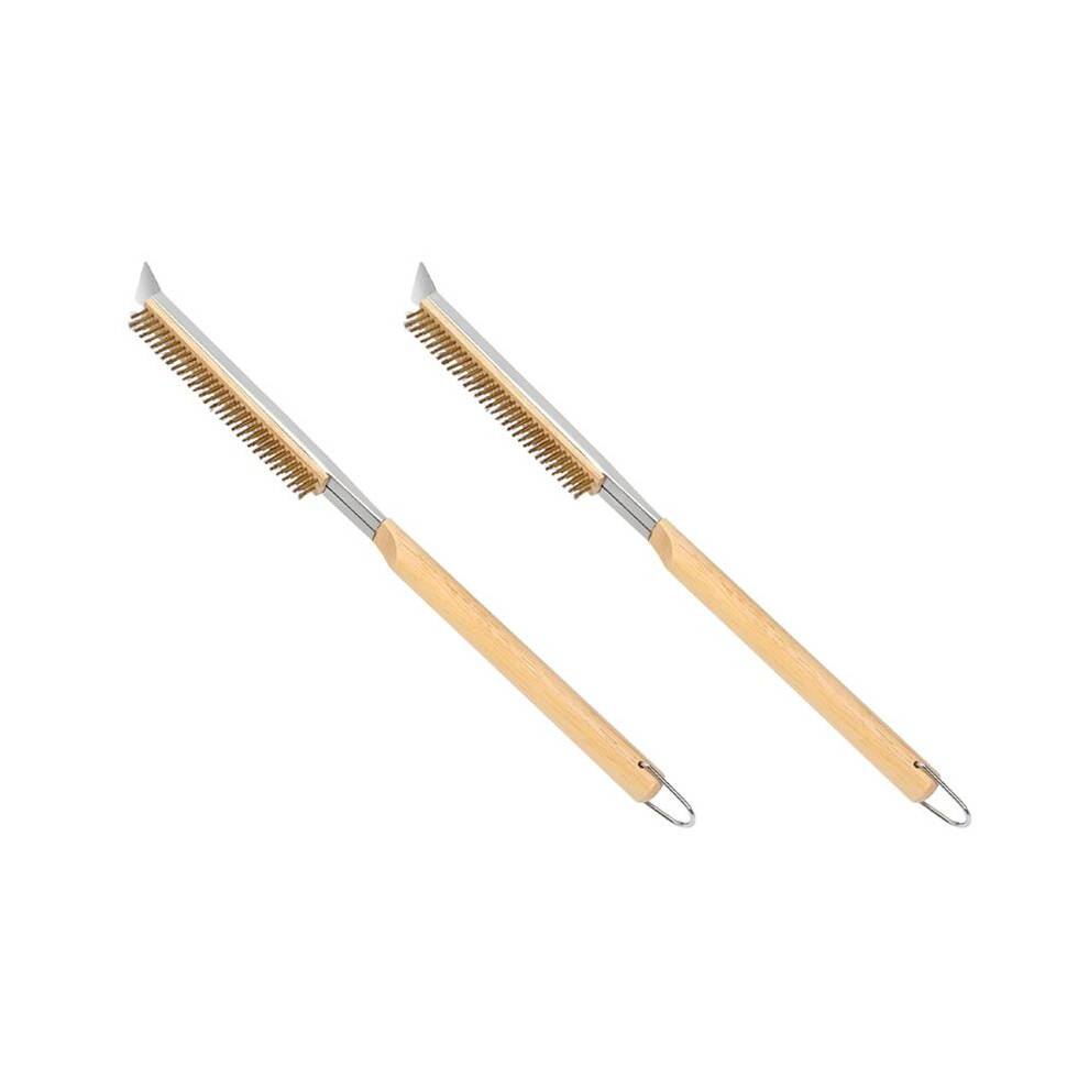 2pcs 21Inch Pizza Oven Brush with Scrapers, Copper Wire Pizza Stone Cleaning Brush for BBQ Grill Cleaning