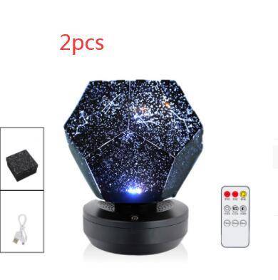 LED Starry Sky Projector Night Lights 3D Projection Night Lamp USB Charging Home Planetarium Kids Bedroom Decoration Room Lighting - 3colors remote 2pcs