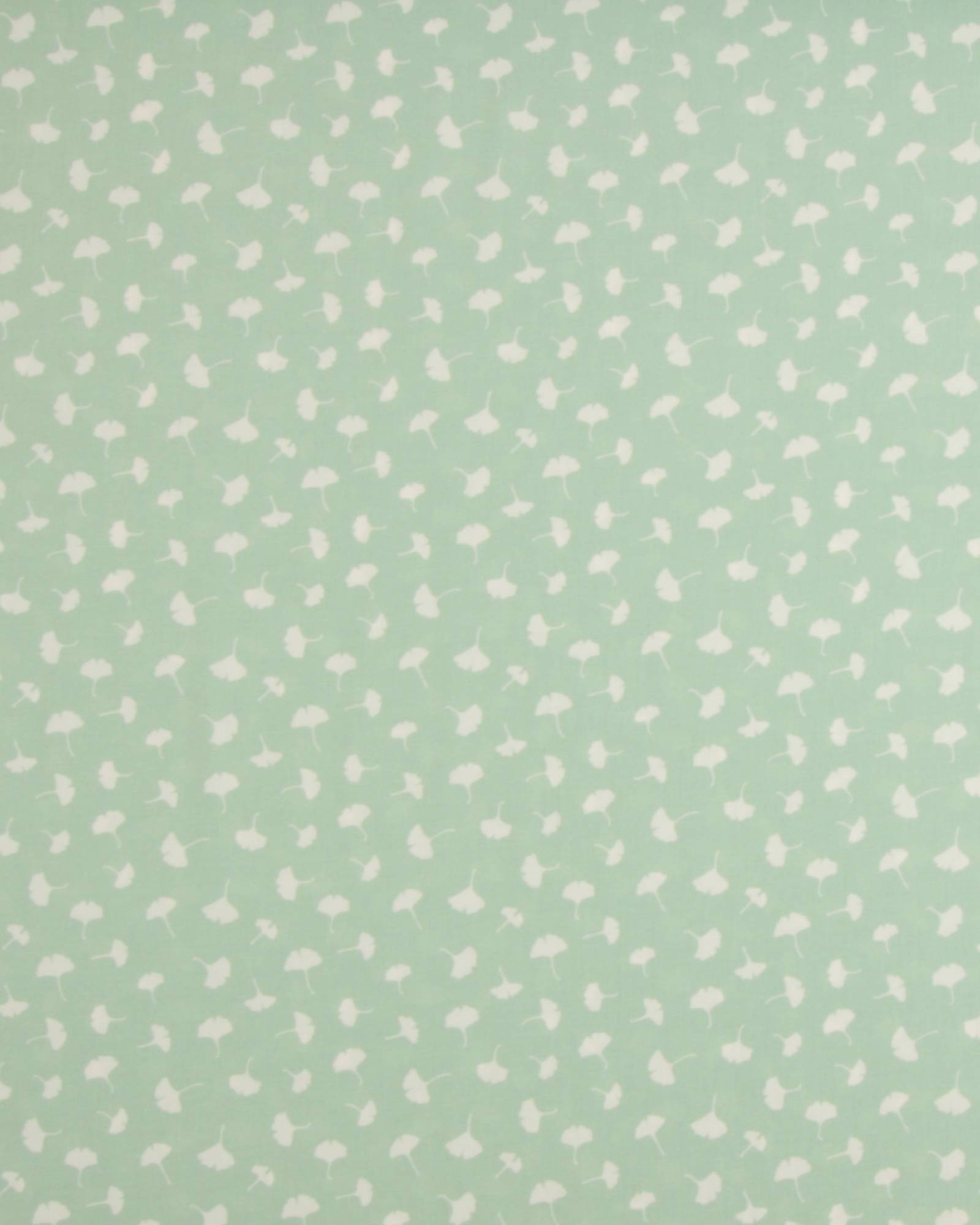 Mintgrøn med hvide biloba blade - Rayon - 100% rayon