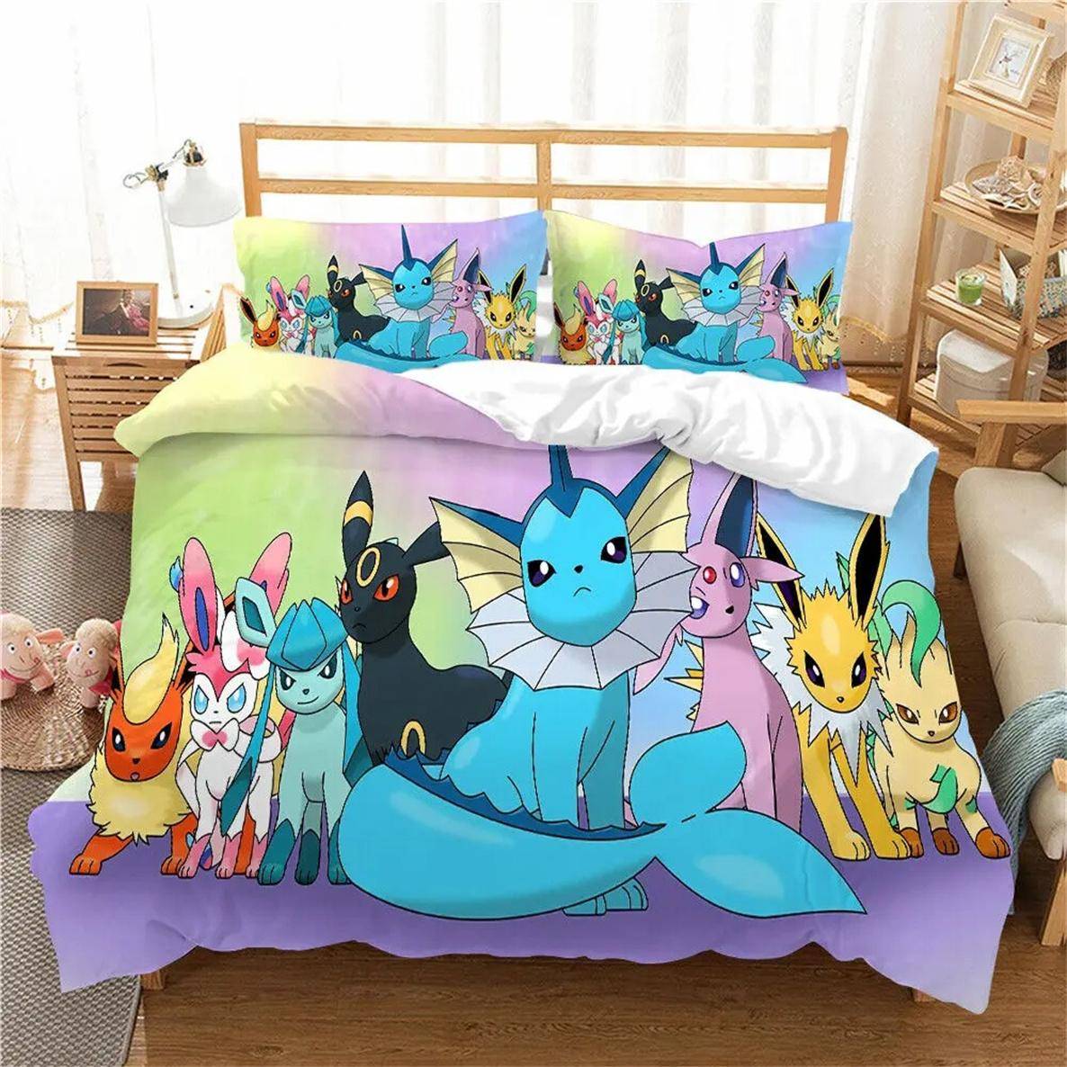Pokemon 3D Pikachu Påslakan Anime Tryckta Sängkläder För Barn Pojkar Flickor Vuxna Barns Sängkläder Samling Semesterpresent 140x200cm-2pcs