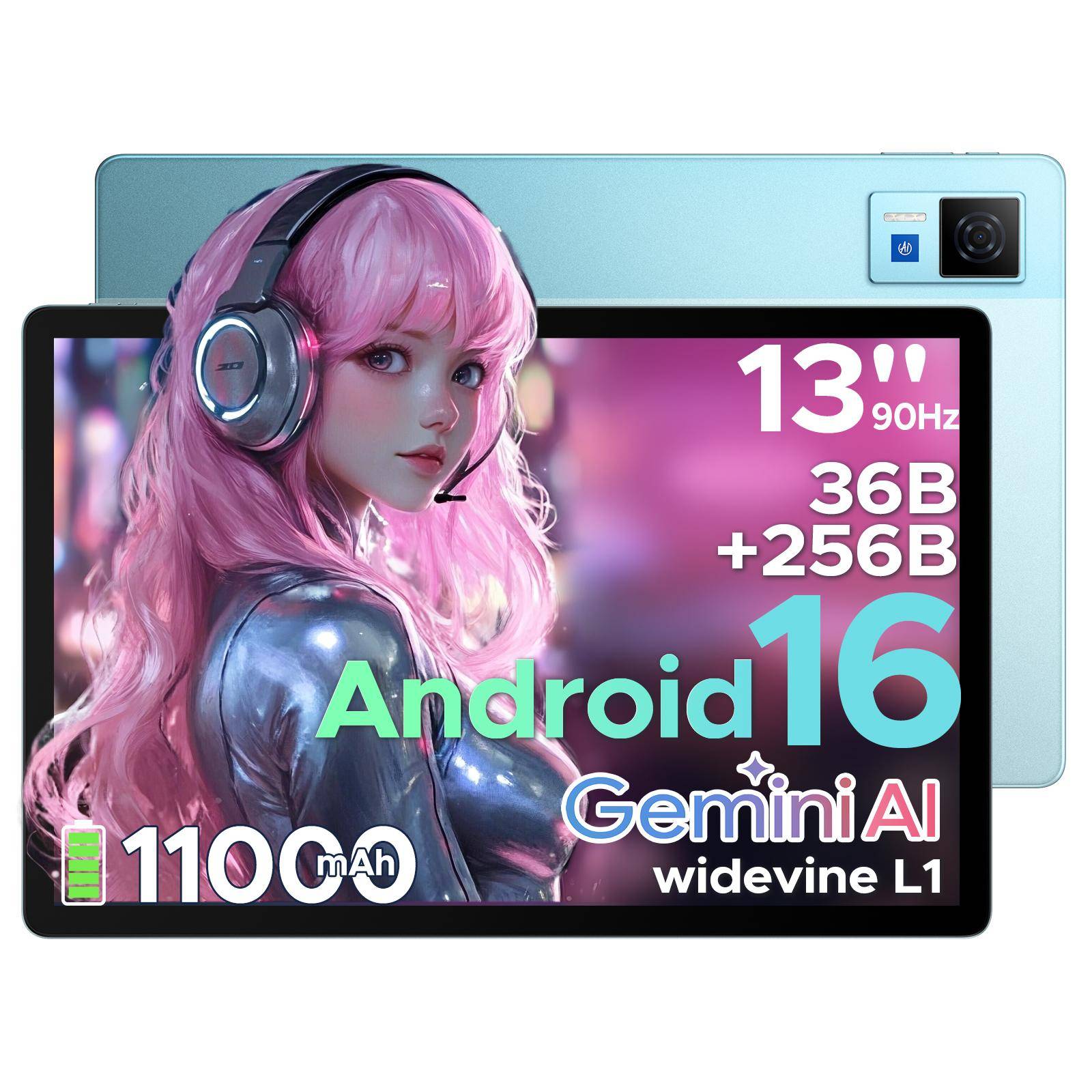DOOGEE U13 Android 16 Surfplattor, FHD+ 13-tums Surfplatta, 32 GB + 256 GB/2 TB, Octa-Core, Gemini AI, 11000 mAh, 90 Hz blå