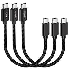 SUMPK USB-C till USB-C-kabel, 20 cm, 3 stycken, kort USB-C-kabel, 60 W, Power Delivery PD, kompatibel med Samsung Galaxy S21/S21+/S20+/Ultra Note 20, Pixel 4/3 XL