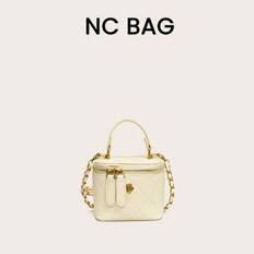 Mini Women Rhombus Embroidered Top Handle Bucket Crossbody Bag - Beige
