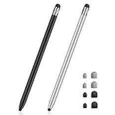 Tablet penna MEKO pekskärm penna 2 i 1 gummi Stylus Touch Pen för alla mobiltelefoner/surfplattor iPhone i-Pad Pro Mini iWatch Samsung Huawei Xiaomi Surface Chromebook etc. Svart + silver