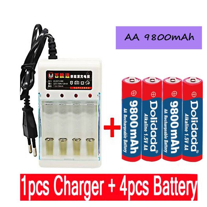 Dolidada tag 9800 mah uppladdningsbart batteri aa 1.5 v. uppladdningsbart alcalinas drummey +1 st 4-- cell batteriladdare
