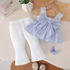 Baby flickor hängseltopp med 3D rosett ränder & flare byxor 2 st set. Hängselöverdelen med 3D-båge och vertikal randig design smickrar figuren och gör - Multifärgad (6-9M,9-12M,12-18M,18-24M,2-3Y,3-6M)