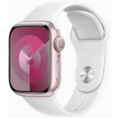 Apple Watch Series 9 Aluminium 41 mm (2023) | GPS | pink | Sportsrem hvid S/M