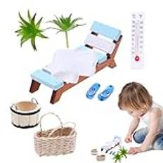 Miniatyr dockhus strandstol, miniatyr solstol - Dockhus Miniatyr Summer Beach Scene Kit,Skapa din egen strandscen med miniatyrväxter och bastupaket