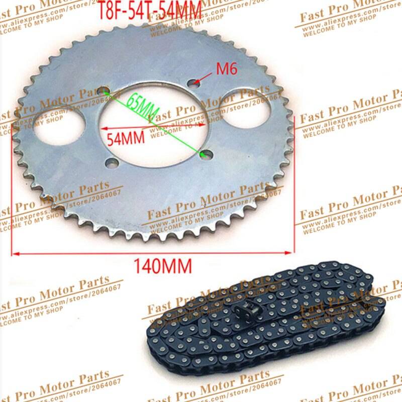 T8f 54t kedjeplatta 54mm 54 tands bakre kedjehjul t8f 136 länkkedjor för 47cc 49cc pocket bike mini moto quad atv - T8f-54t-54mm sporkar