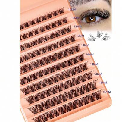 D-Roll klustrade lösögonfransar, enstaka fluffiga ögonfransar, 10 rader med 10–16 mm blandade långa ögonfransar, mjuka och naturliga fluffiga fransför