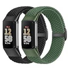 Yunshare Elastiskt flätat armband endast kompatibelt med Fitbit Charge 6/Fitbit Charge 5, justerbart Solo Loop stretchigt nylontyg ersättningsarmband för Fitbit Charge 6/Charge 5 kvinnor män