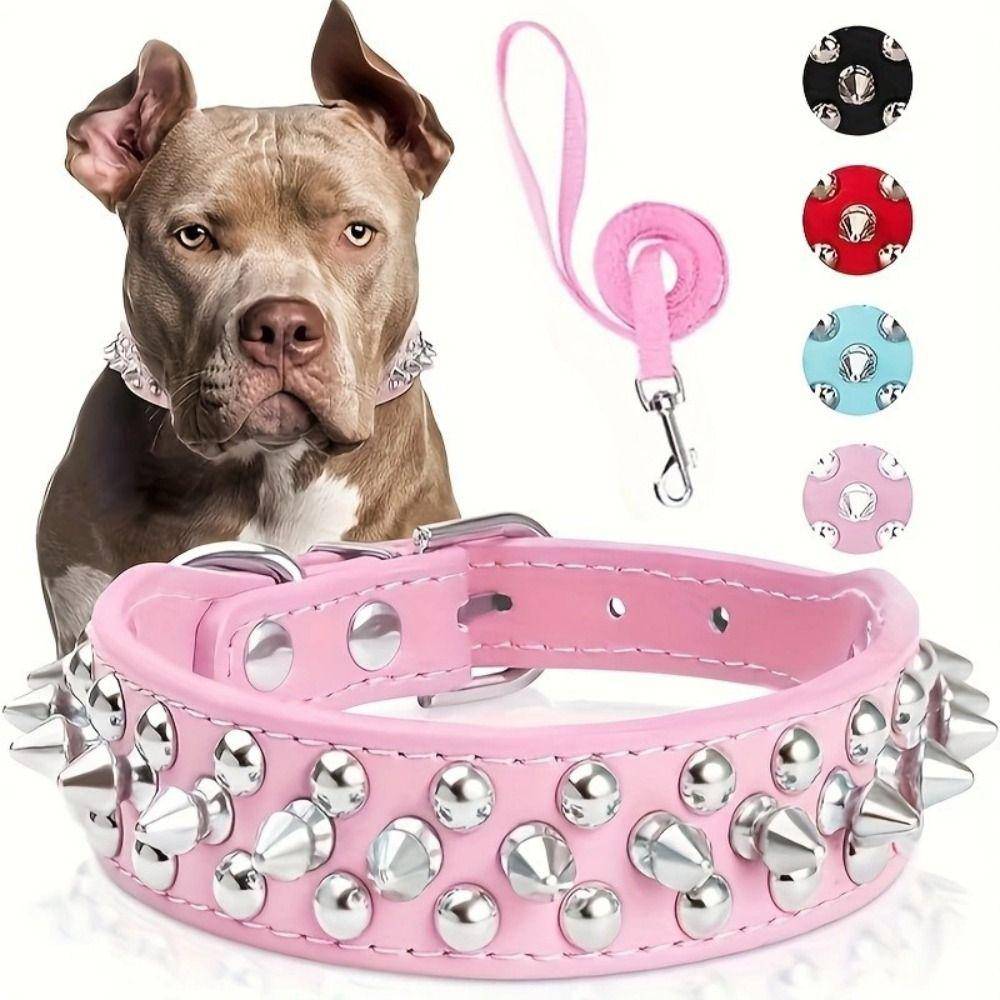 PU-läder Hundhalsband Vadderad Design Nitförsedd Husdjurshalsband Spetsigt Hundhalsband För Medelstora Stora Hundar