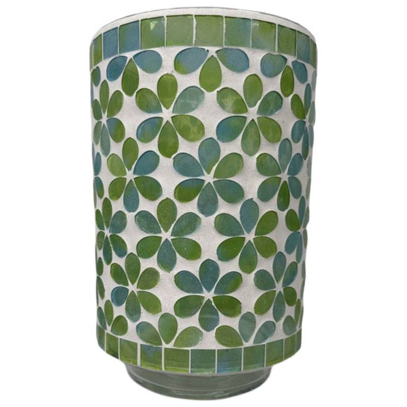 Mosaik Ljuslykta Blomster Grön L