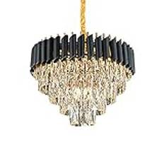 Ceiling lamp Ljuskronor, modern stor kristallkrona, svart metall E12 Semi-infällt rund lyx taklampa Bondgård kompatibel med matsal Vardagsrum Foajé Balkong Sovrum(55 * 42cm) pendant lamp