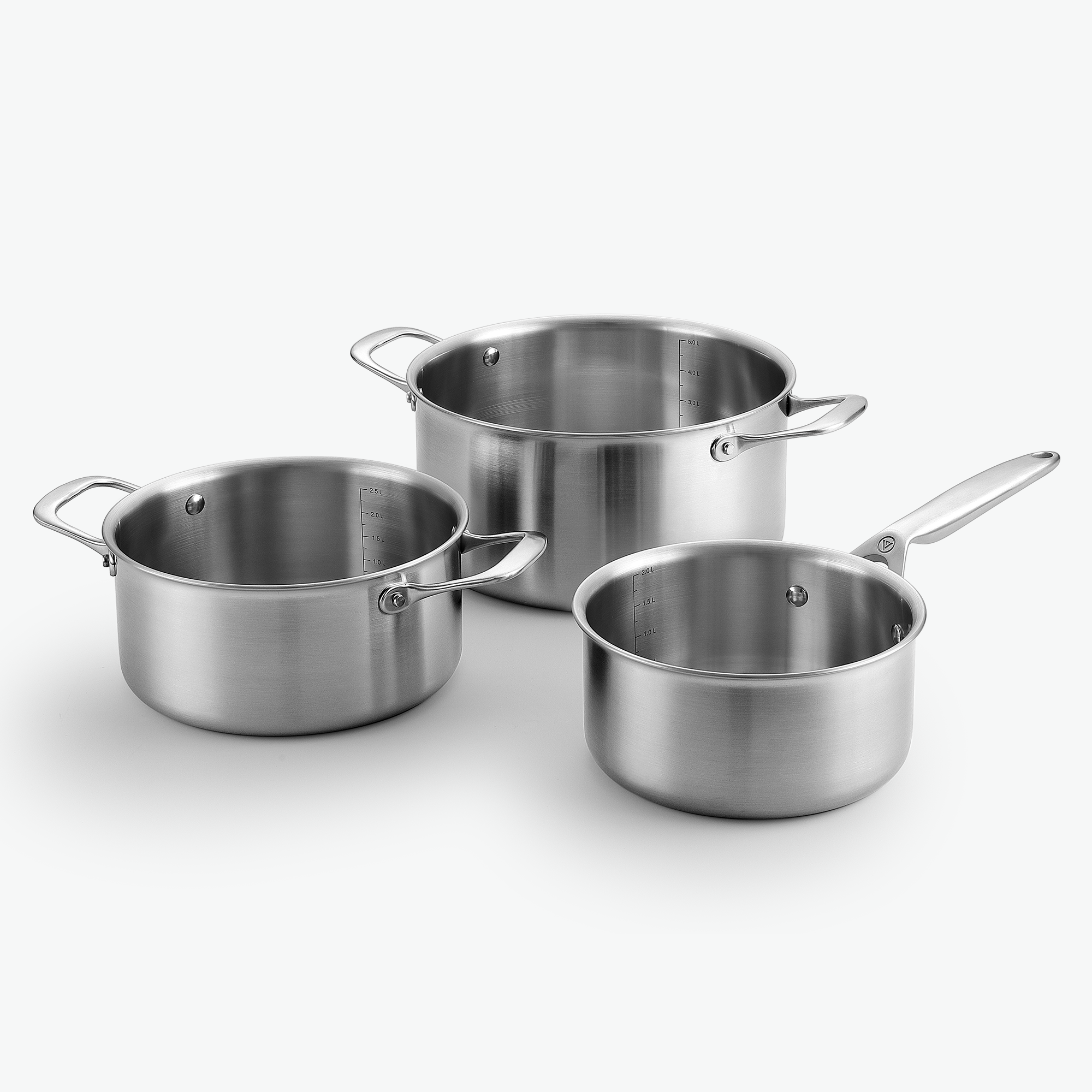 3-Ply stekpanna & gryta set - Rostfritt stål Gryta Trio Set - 3 delar / Utan