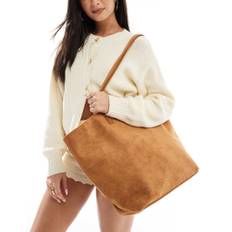 PASQ - Lysebrun totebag i imiteret ruskind med vinger